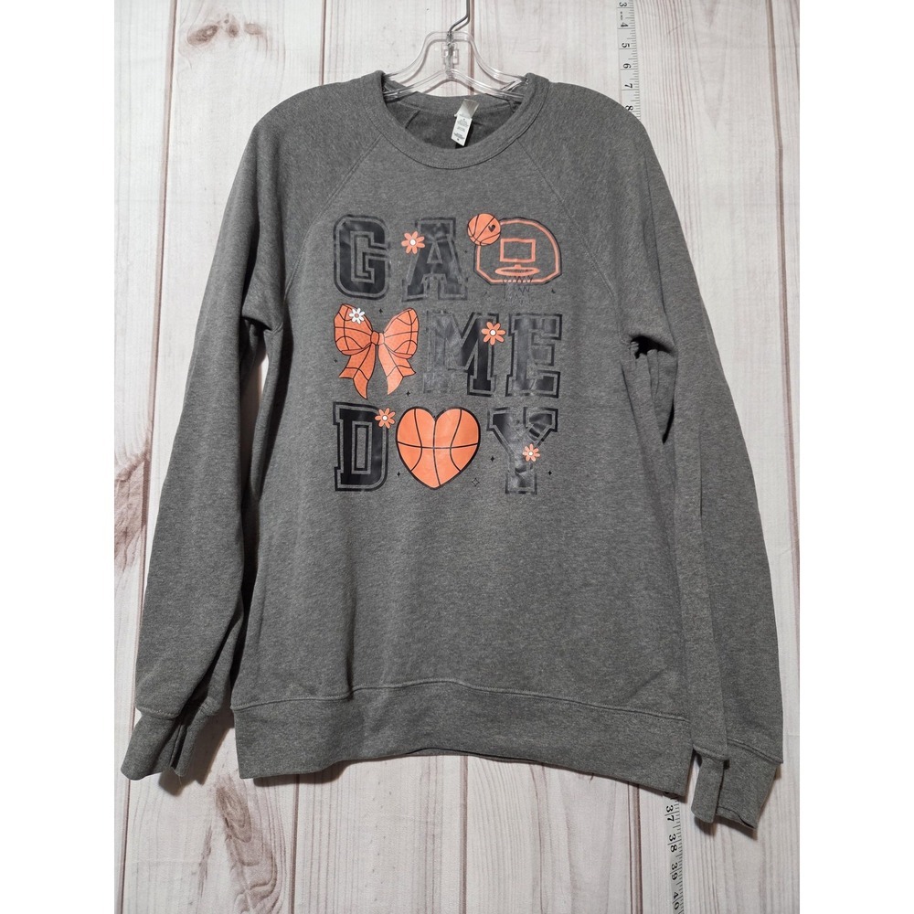 Bella Canvas Sweatshirt Womens Medium Gray Fleece Game Day Basketball Graphic